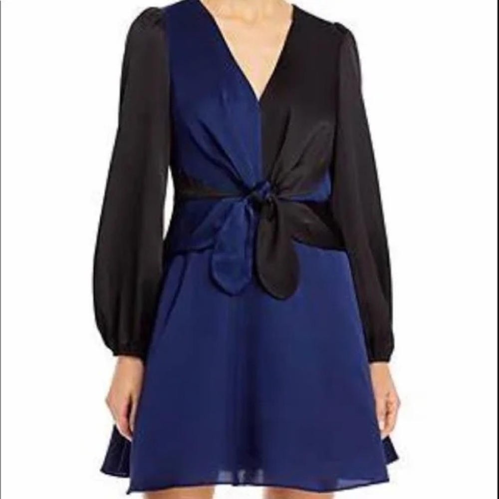 MILLY Stella black and blue bow tie waist dress